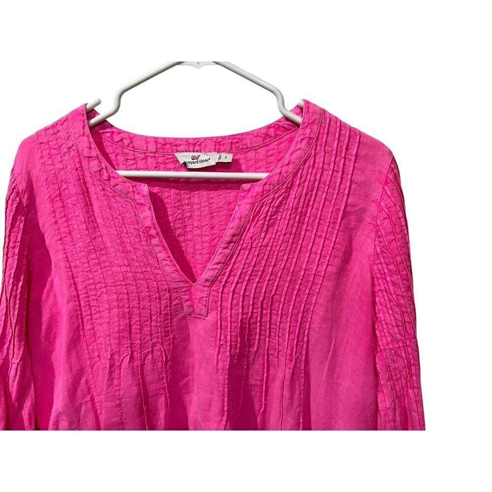 Vineyard Vines Womens Small Pink Pleated Tunic Top 100% Linen Long Sleeve - Picture 6 of 8